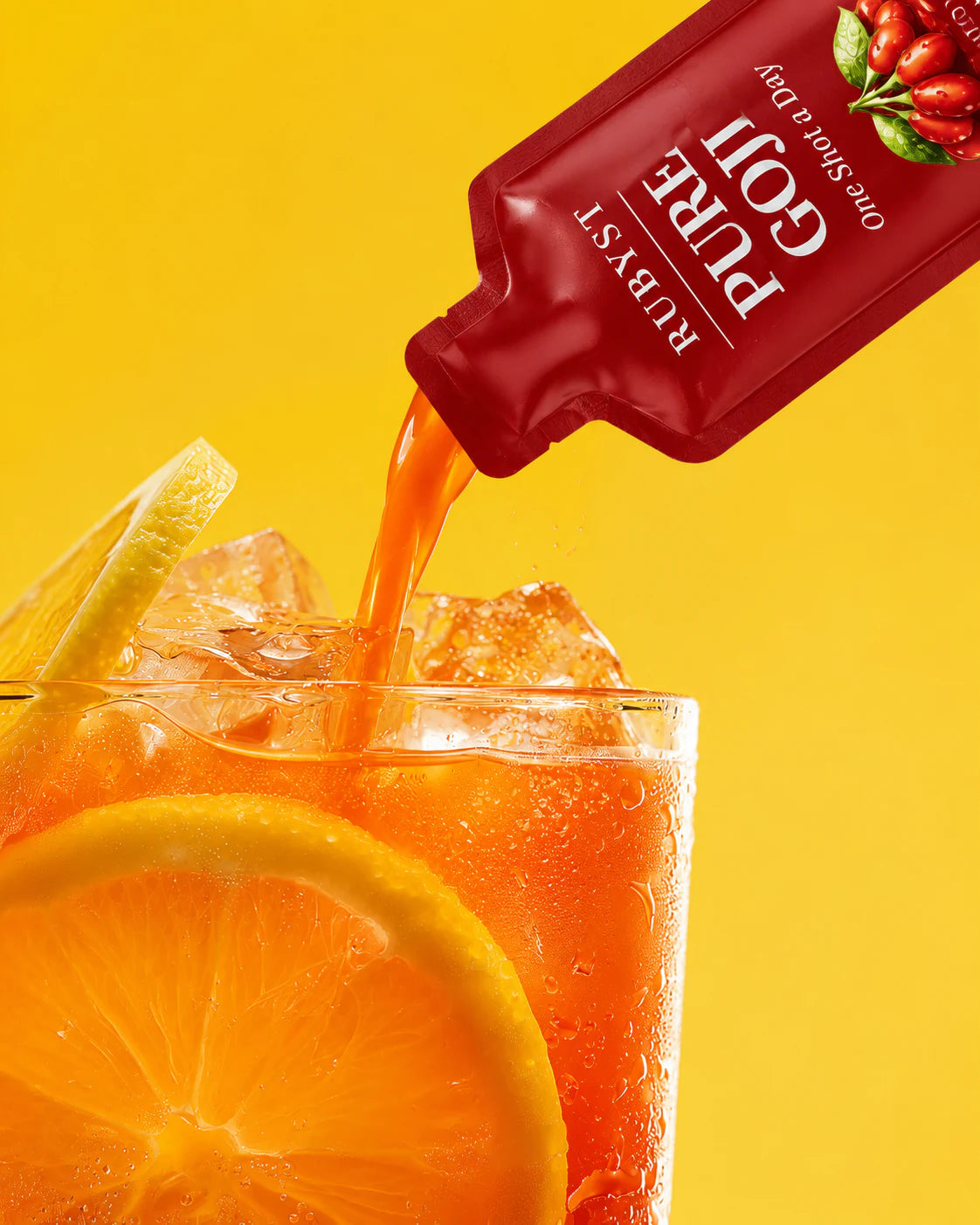 RUBYST pure goji puree poured into a glass