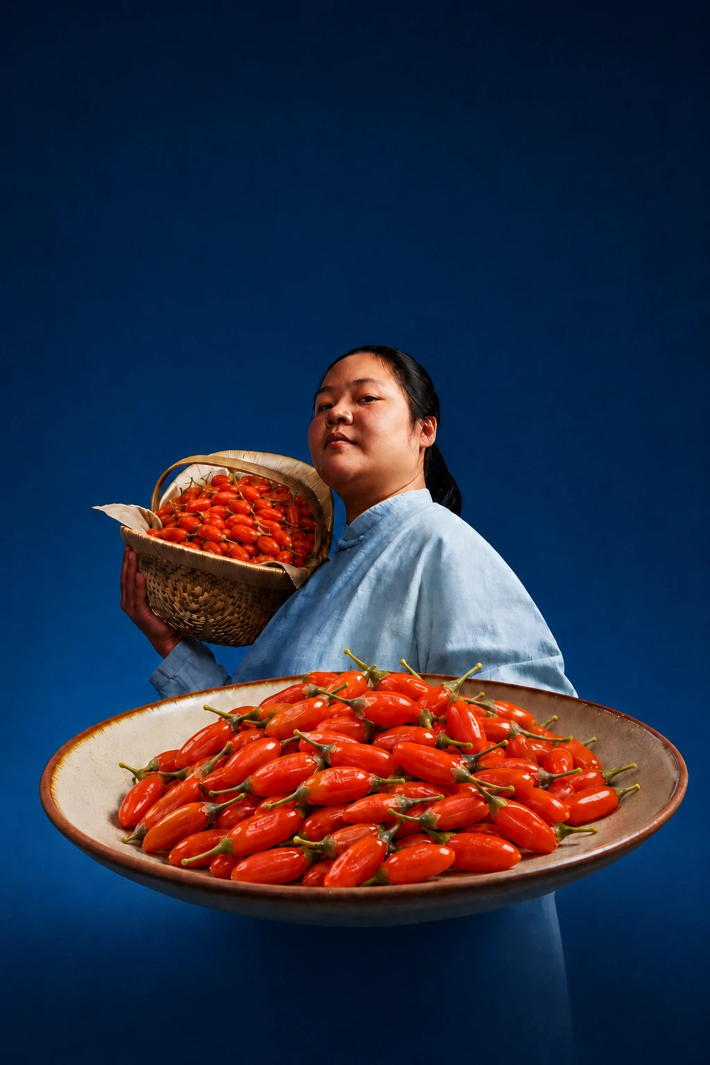 A Zhongning grower presenting freshly harvested goji berries