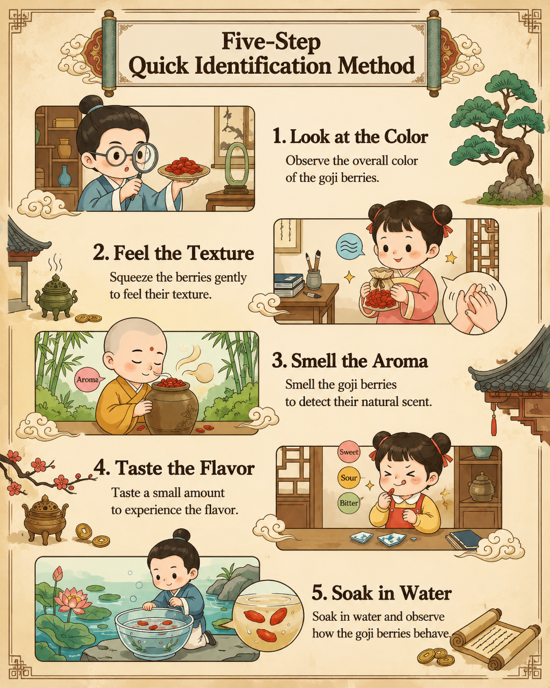 Five-step goji identification method