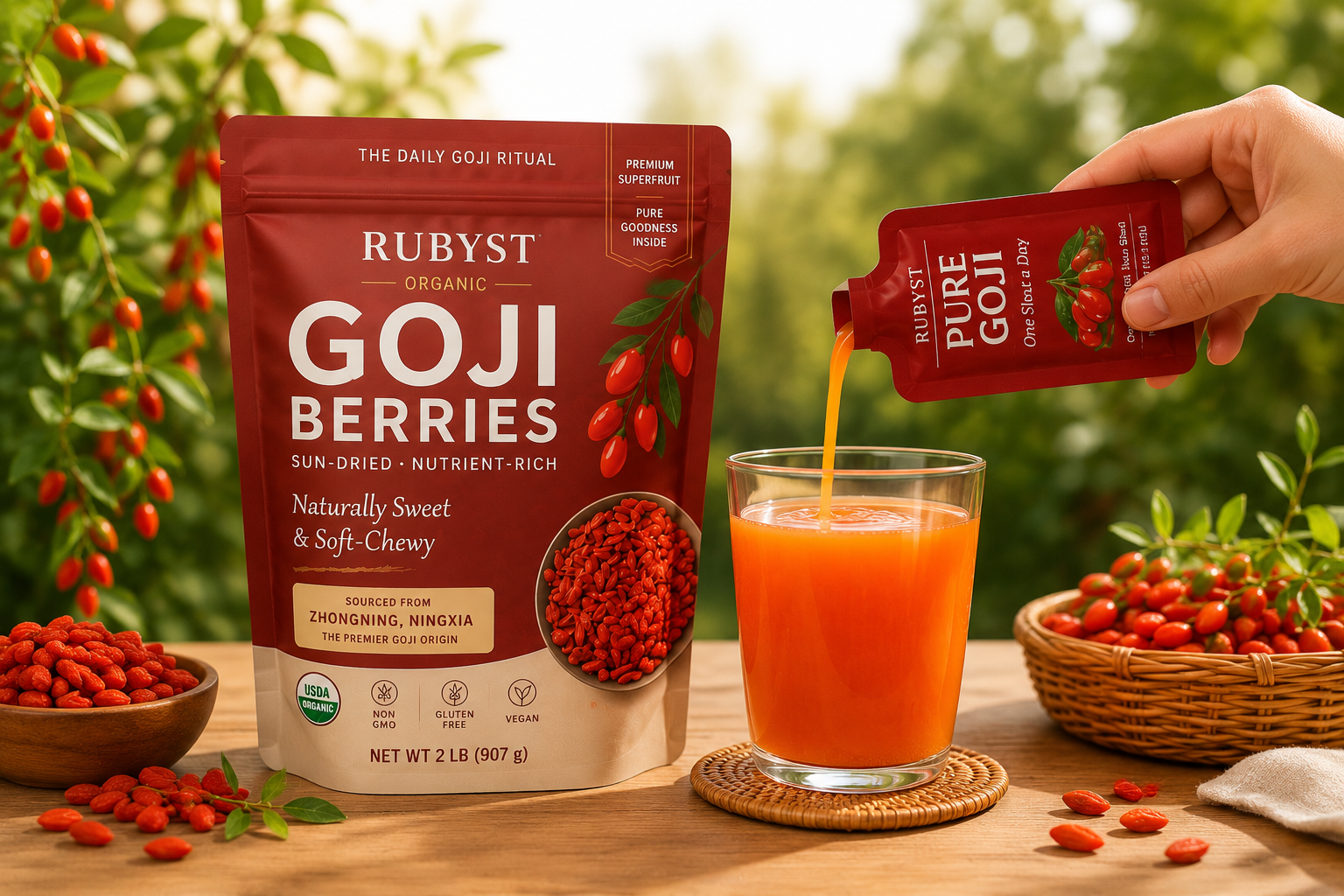 RUBYST goji berries and pure goji drink