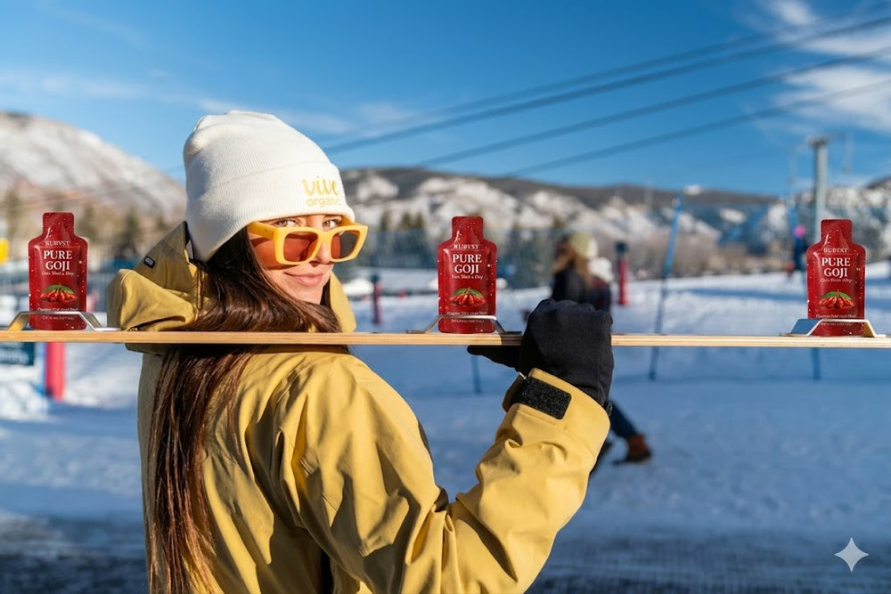 RUBYST goji shot on a snowy day