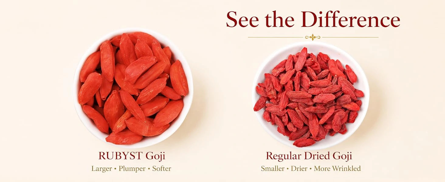 See the difference between RUBYST goji and regular dried goji