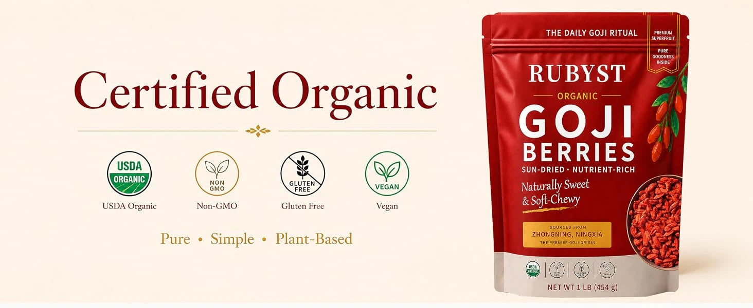 RUBYST certified organic dried goji attributes